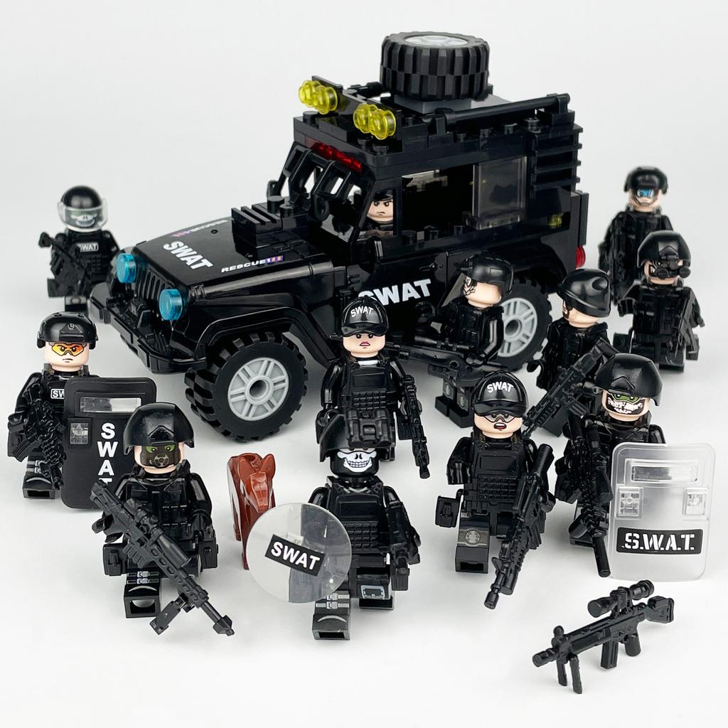 MOC Black SWAT Small Pellet Building Block Doll Police Car Off-road Vehicle Boy Military Set Building Toy