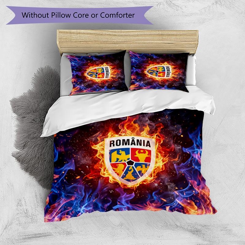 Romania Football Printed Bedding 3 Piece Set Cozy Breathable Bed Cover Set as Housewarming Holiday Gift