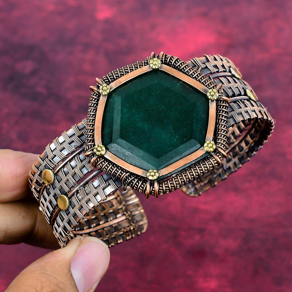 Граненый Замбийский Изумрудный Браслет-Браслет, Обмотанный Медной Проволокой, Регулируемый Браслет