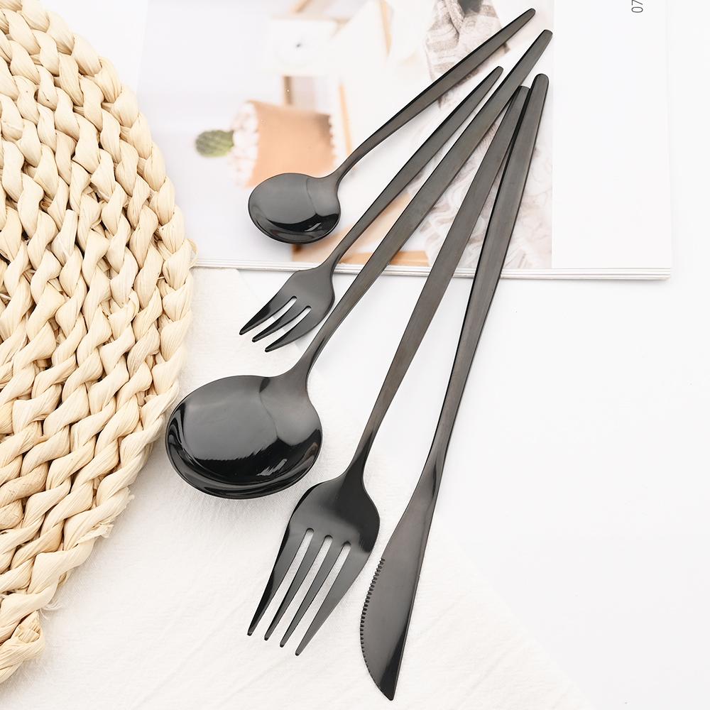 5 шт., черный набор столовых приборов, нож, вилка для торта, кофейная ложка, столовая посуда, столовые приборы из нержавеющей стали, столовые приборы в западном стиле, кухонное серебро