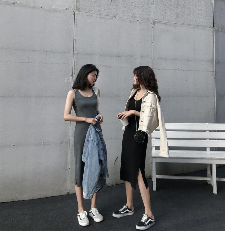 Лето 2024 Женское Платье Средней Длины На Подтяжках С Разрезами - Верхняя Одежда Для Стройности и Шикарного Дизайна