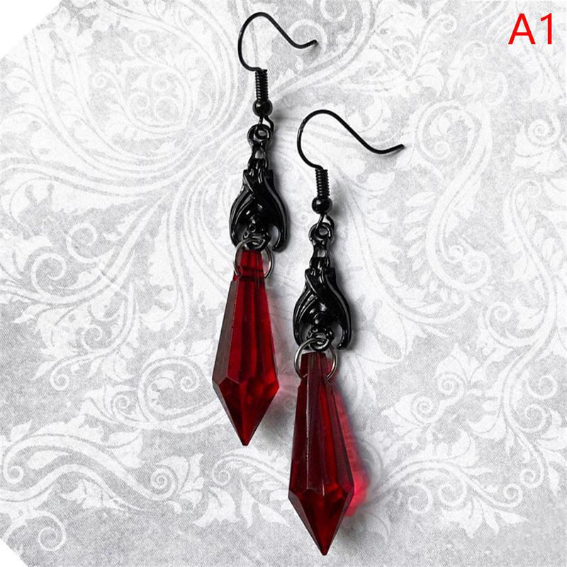 Black Bat Earrings With Red Teardrop Beads Earrings Gothic Jewelry