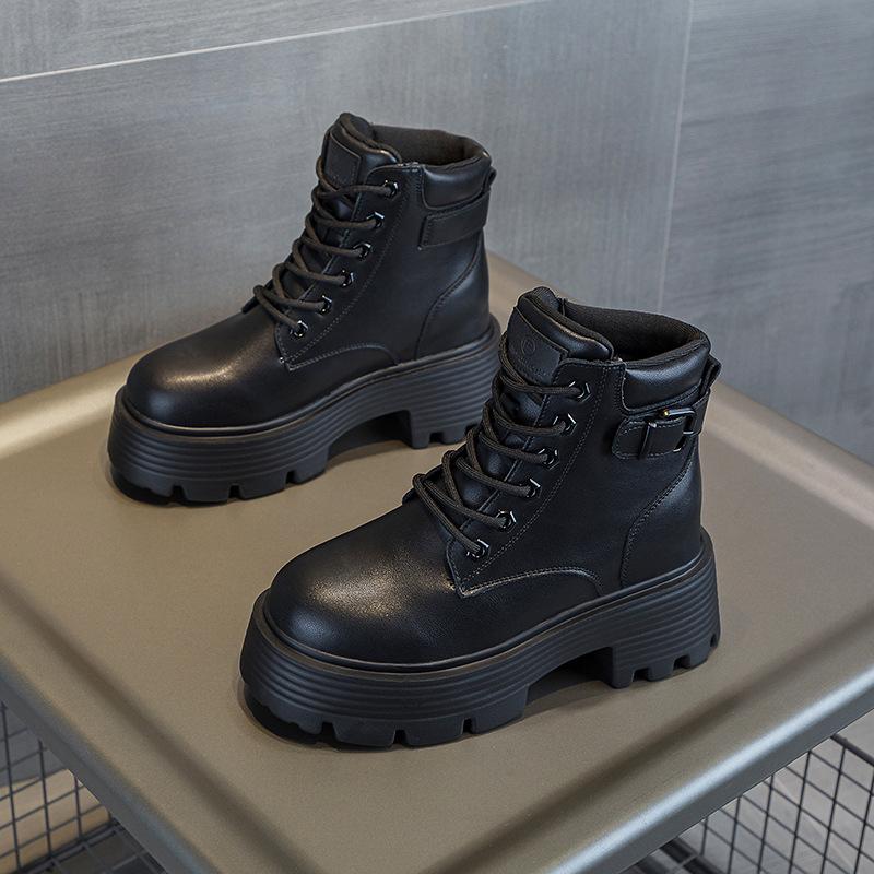 2024 новые 9 см внутренняя высота увеличивается кожа толстая подошва маленький размер женские короткие на шнуровке повседневные теплые хлопковые туфли ботинки Martin женские