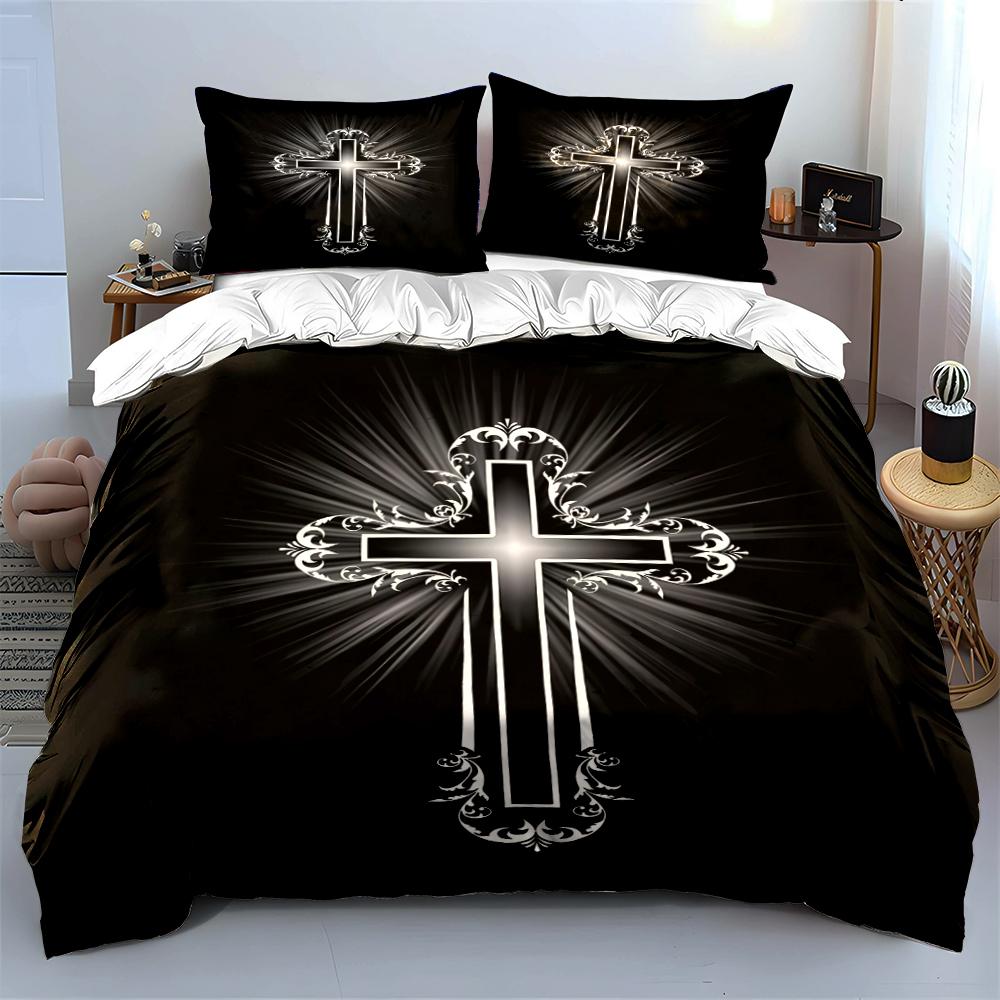 Cross Design Black Bedding Set Bedding set (1 duvet cover, 2 pillowcases, duvet not included)