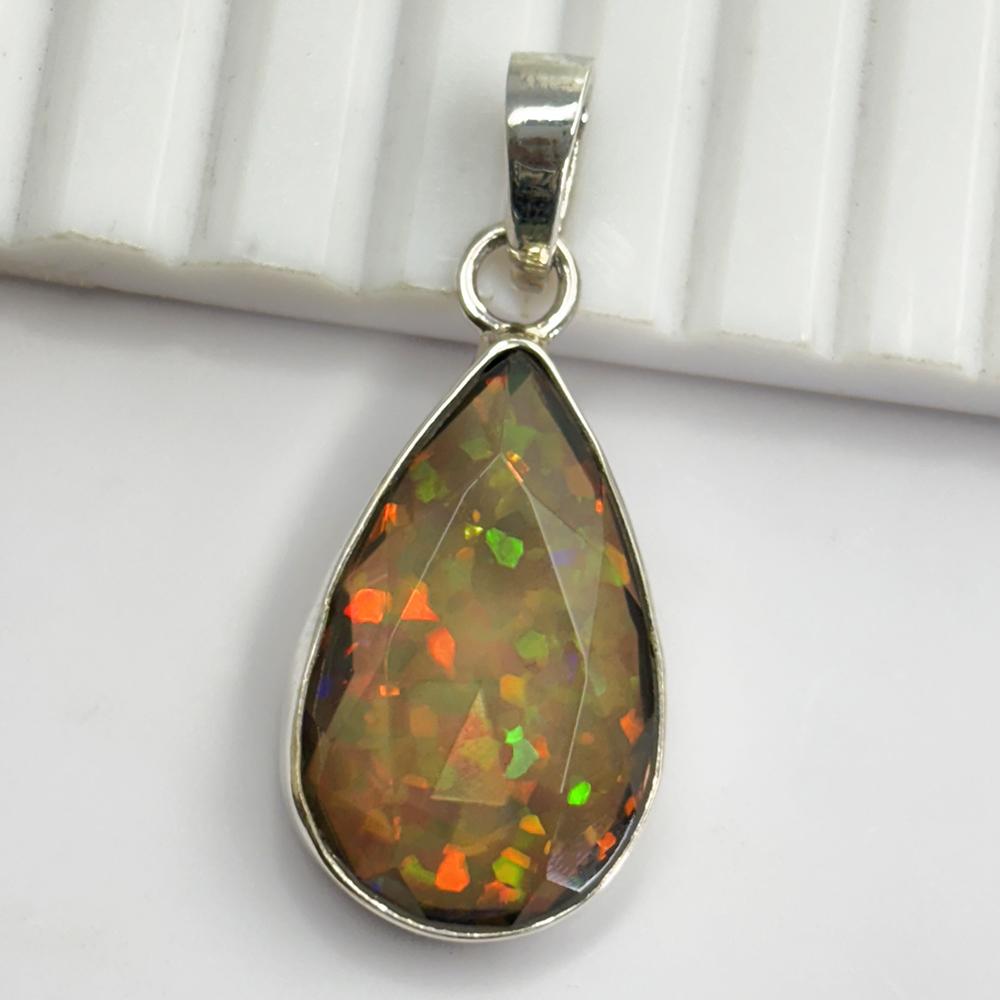 Natural Fire Opal 24 Ct 925 Sterling Silver Pendant Pear Gems For Gift