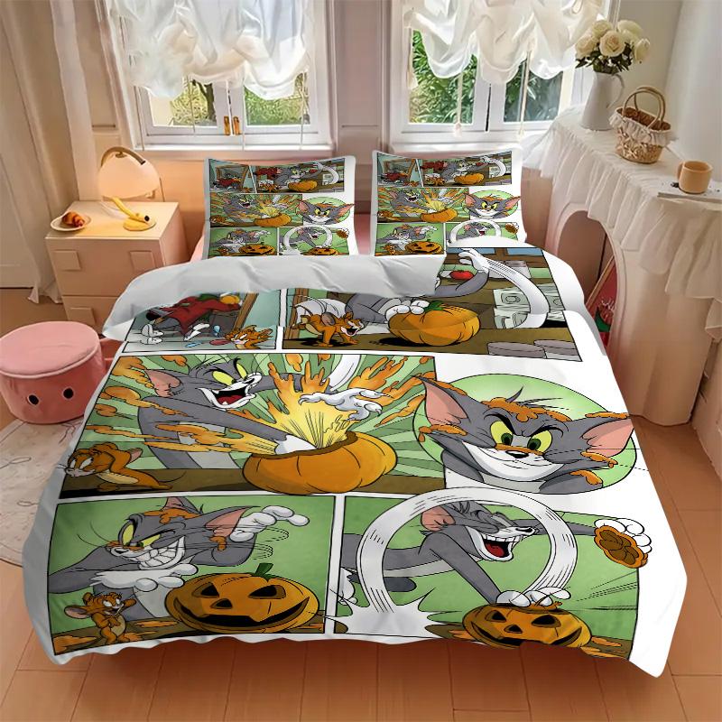 Tom Jerry Halloween Print 3Pcs Bedding Setduvet Cover With 2 Bedropillowcase Home Birthday Gift