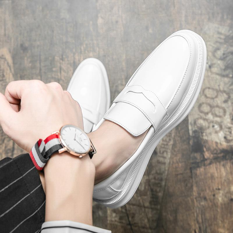 Spring White Leather Shoes Casual Shoes with Thick Soles Luxury Shoes Fashion Loafers Mens Slip-on Comfort Shoes Business Shoes