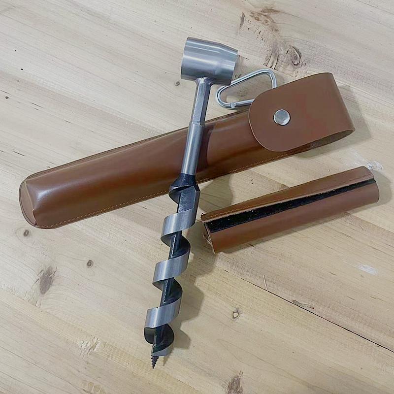 Wooden Manual Auger Drill, Multifunctional Outdoor Survival Hand Twist Drill With PU Sleeve