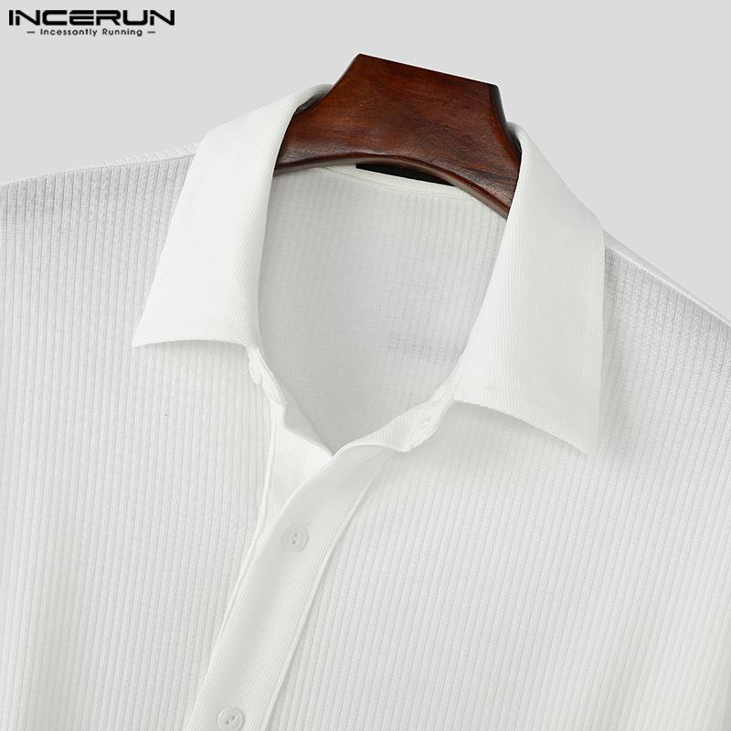 INCERUN Men Spring Lapel Neck Oblique Placket Knitted Loose Tops Casual Shirts