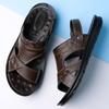 Men Black Leather Sandals Summer Brown Outdoor Hiking Sandals Outdoor Wide Head Beach Shoes for Father Over Sized