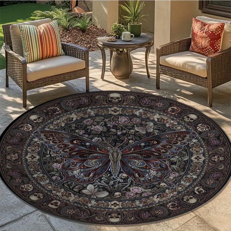 Butterfly Gothic Splendor Round Area Rug,Carpet Rug for Living Room Bedroom Sofa Playroom Decor,Non-slip Floor Mat83