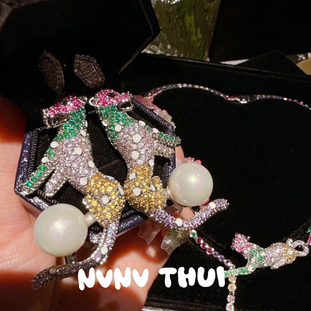 Jewelry, Dopamine Colorful Cheetah Gemstone Y-Shaped Necklace, Banquet Haute Couture Court Leopard Bead Earrings Set