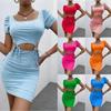 Летние женские платья с коротким рукавом, облегающее мини-платье с запахом бедра, сексуальное платье с вырезом