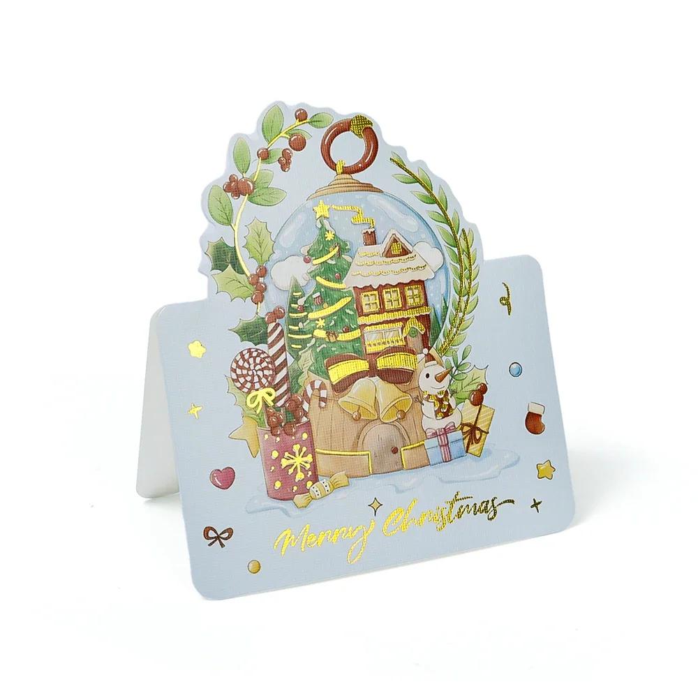 1-12 шт. Рождественские поздравительные открытки Мультяшный Санта-Клаус Снеговик Складная открытка Рождество День рождения Новый год Подарки Упаковочные принадлежности