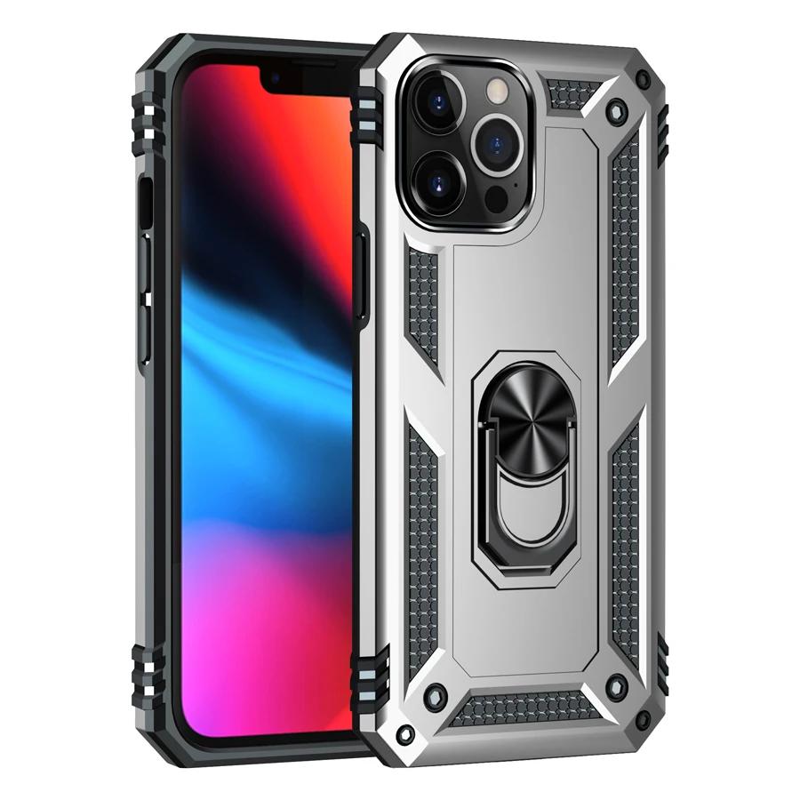Shockproof Armor Bumper Case For iPhone 15 14 Plus 13 12 11 Pro XR XS Max X 7 8 6 SE Finger Holder Magnetic Metal Ring Cover