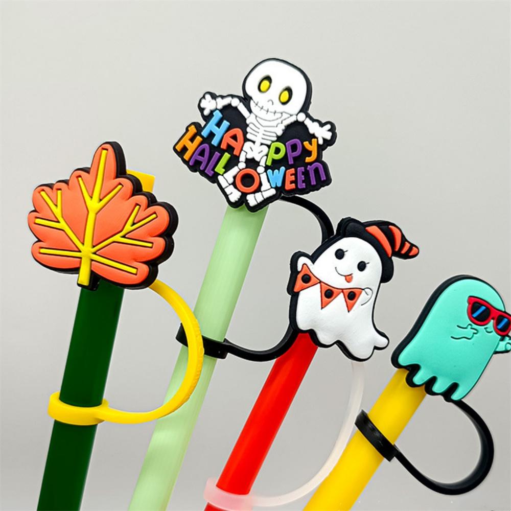 1PCS Happy Helloween Straw Cap PVC Helloween Gost Pumpkin Straw Toppers For Tumble Drink Decoration Straw Charms Straw Cover