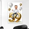 Personalized 50th Man Cartoon Portrait Poster Golden Number Caricature Prints Canvas Painting Birthday Funny Gift Wall Art Decor