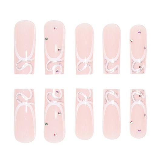 24 шт., кусочки дизайна ногтей, хрустальные цветы, удлиненные, с полным покрытием, простое управление, быстрый маникюр, французский квадратный накладные ногти