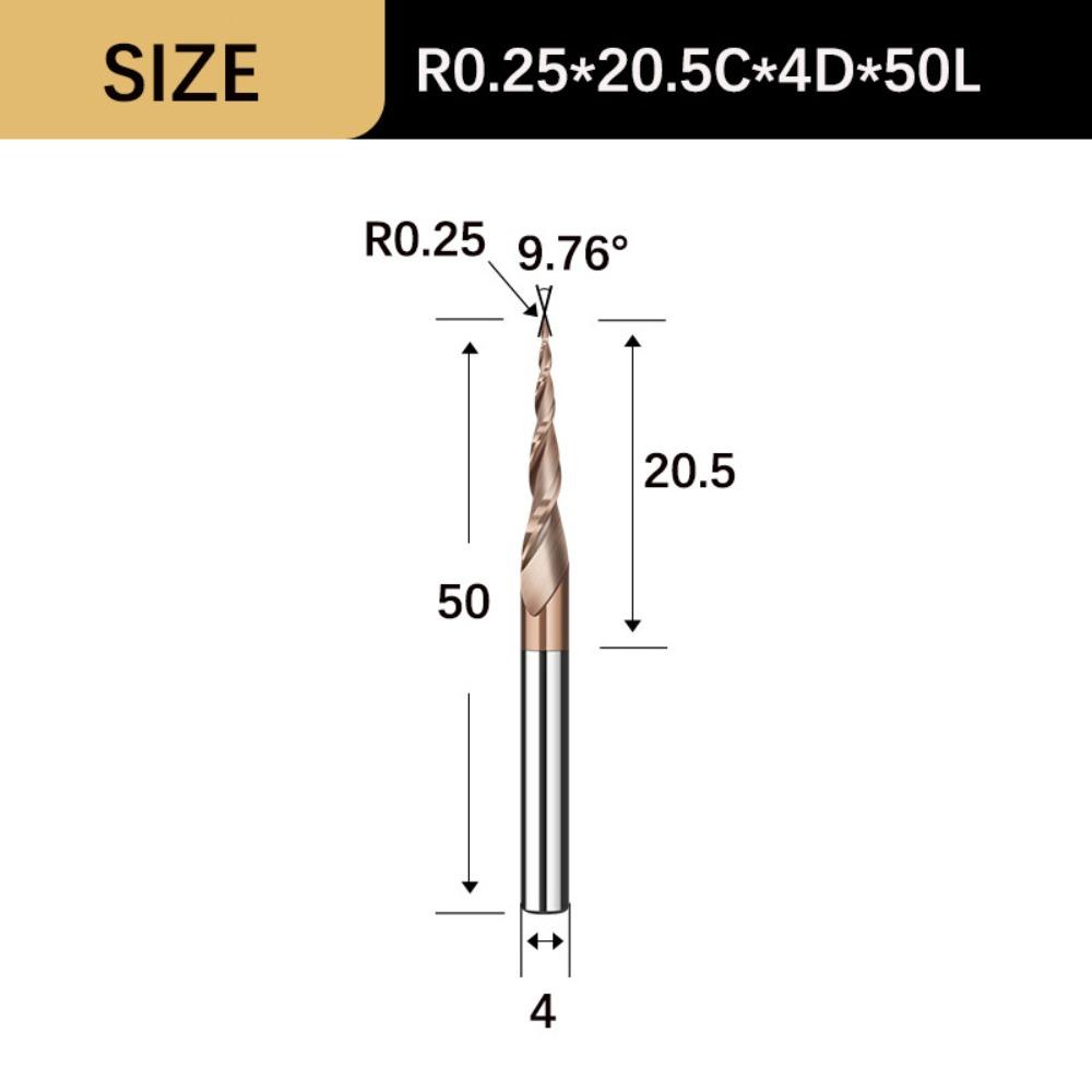 Solid Carbide Tapered Ball Nose End Mill Spiral Engraving Router Bits CNC Carving Bit Woodworking