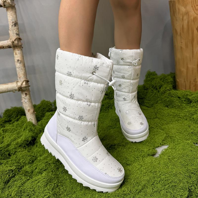 Внешняя торговля новые толстоподошвенные пуховые тканевые толстоподошвенные зимние сапоги женские трансграничные большого размера с круглым носком боковой молнией длинные хлопковые сапоги