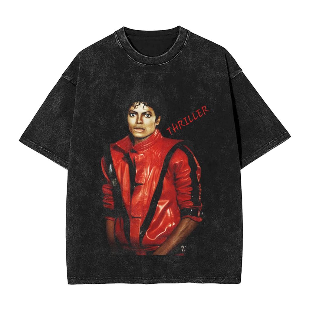 M-Michael J-Jackson MJ Thriller Washed T Shirt Male Y2K Casual T-Shirts Summer O-Neck Harajuku Tee Shirt Print Plus Size Clothes
