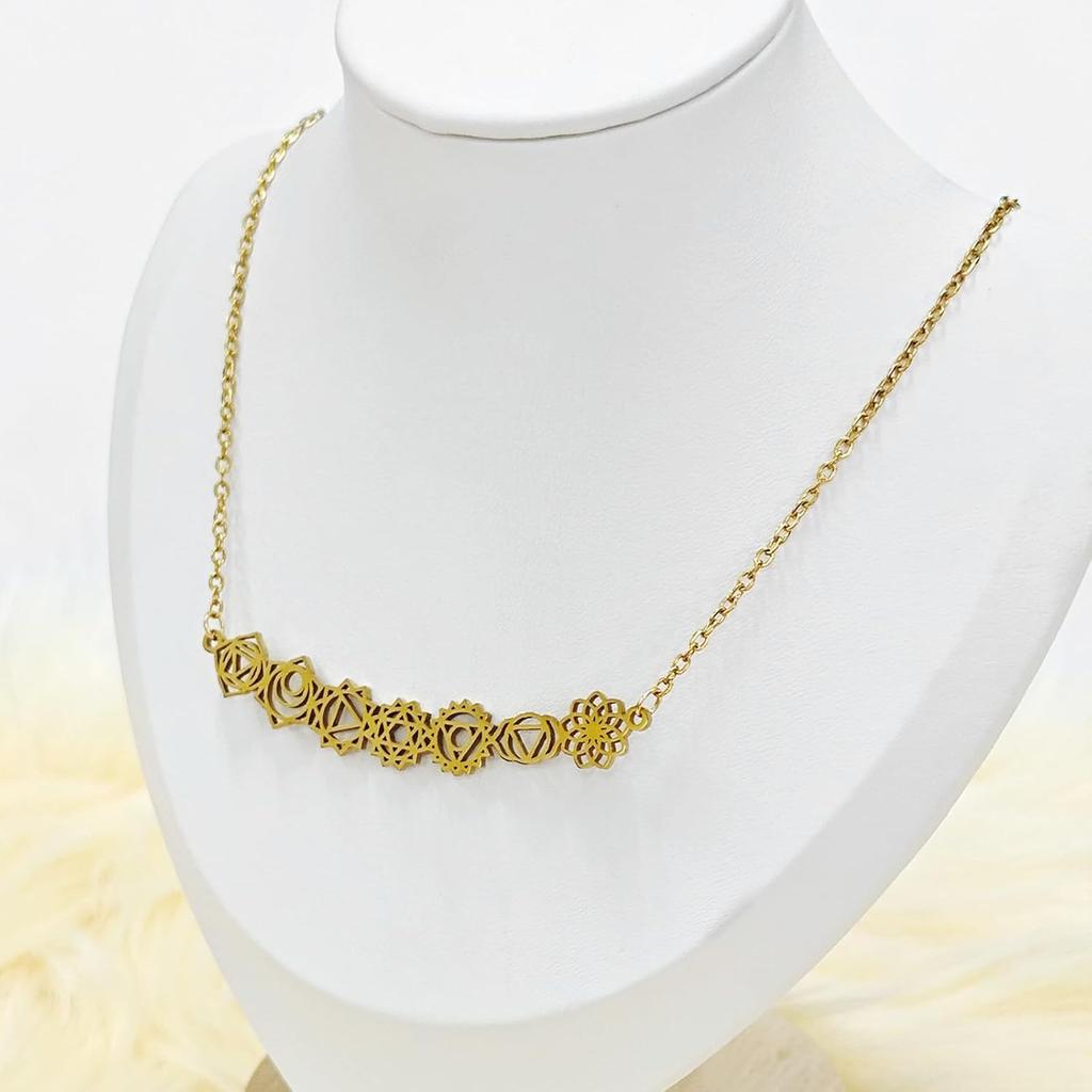 Gold 7 Chakra Necklace for Women Long Pendant Yoga Jewelry Fashion Accessories Adjustable Chain Spiritual Necklace Y-shaped Jewelry Gift for Women