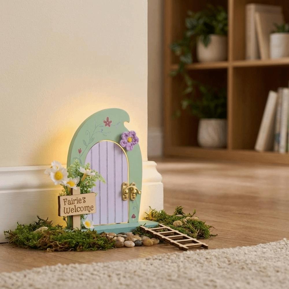 Мультяшные деревянные украшения-дверцы для фей, съемные, с лестницей, имитация двери для фей, декор для миниатюрного кукольного домика, балкон