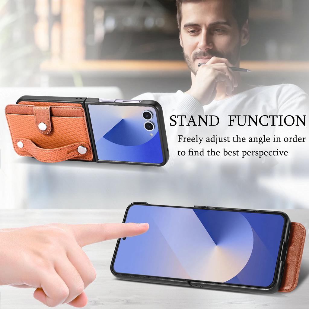 Чехол для Samsung Galaxy Z Flip7 5G Кожаный чехол на заднюю панель телефона с текстурой углеродного волокна с держателем для карт