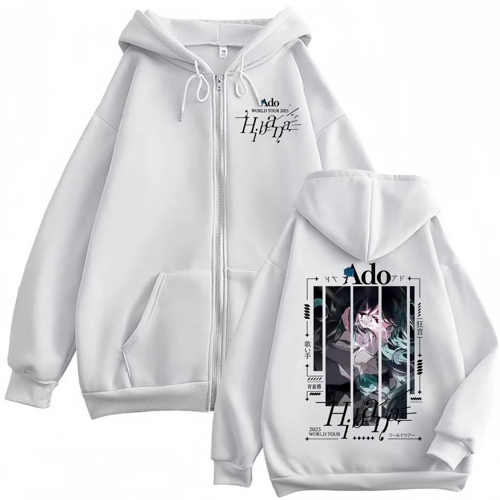Singer Ado Hibana World Tour Zipper Hoodie Harajuku Japanese Pop Music Zip Up Pullovers Men Women Casual Fleece Sweatshirts