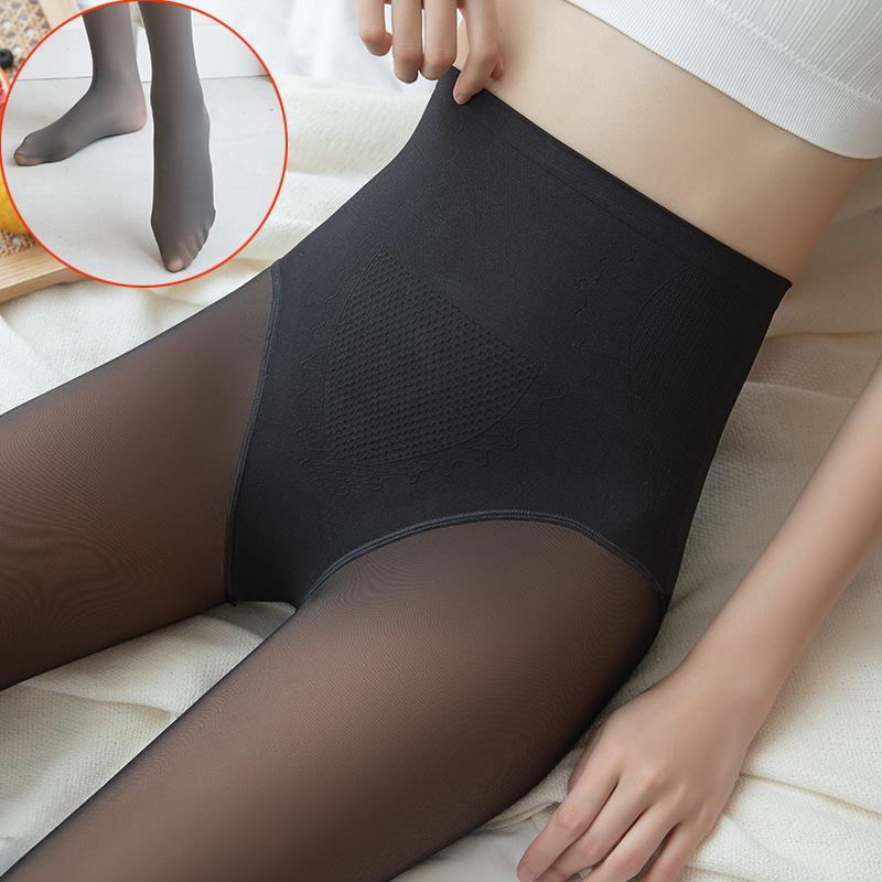 Women's High Waist Tummy Control Butt Lift Leggings Fake Translucent Skin Tights Winter Pantyhose 2 Style
