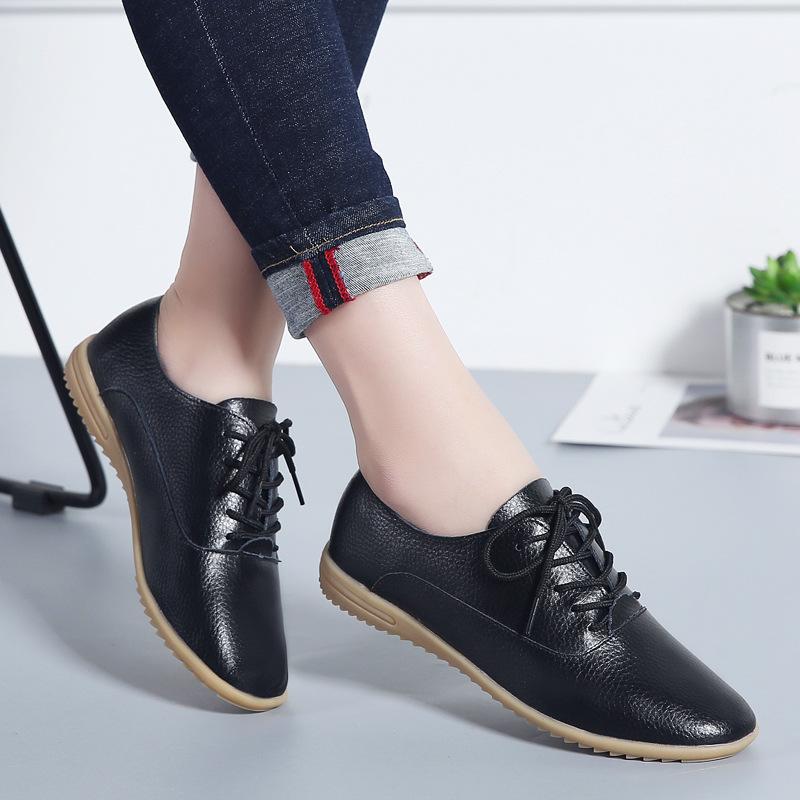Fashion Spring Women Oxford Shoes Ballerina Flats Shoes Women Genuine Leather Shoes Moccasins Lace Up Loafers White Shoes 2024