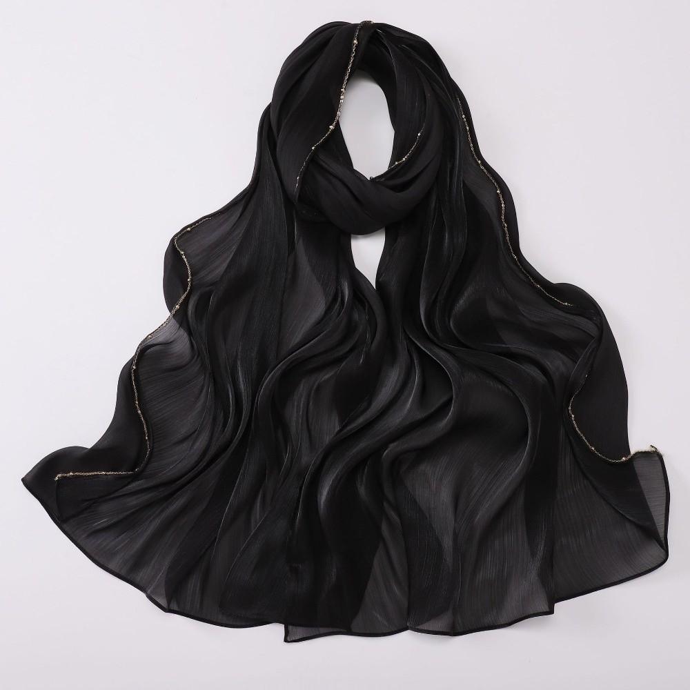 Unilateral golden chain Sunscreen shawl Shining Ramadan Long Scarf Chiffon Hijab Veil Outdoor