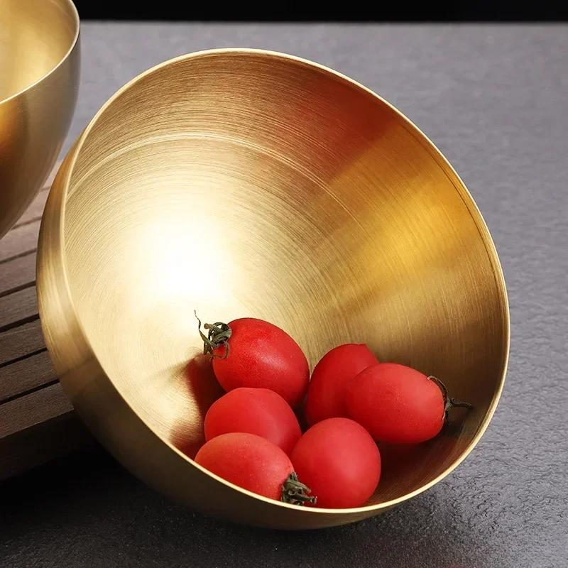15-25cm Korean 304 Stainless Steel Salad Bowl Ice Cream Soup Noodle Round Golden Silver Bowl Kitchen Tableware Food Container