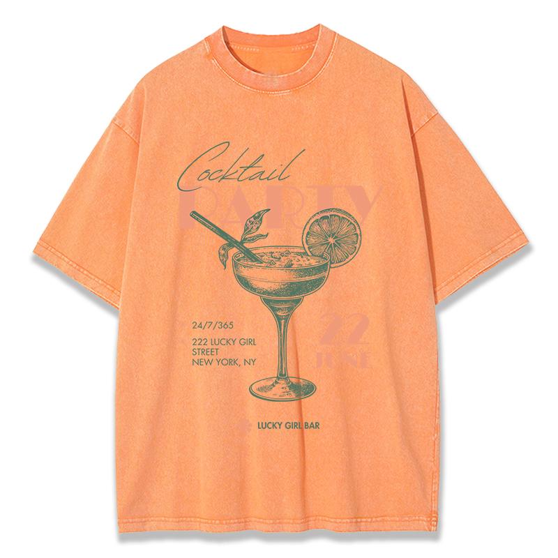 Cocktail Made With Orange Juice Printed Washed TShirt Women Cotton Tops Street Distressed ONeck T Shirt Summer Woman Clothes