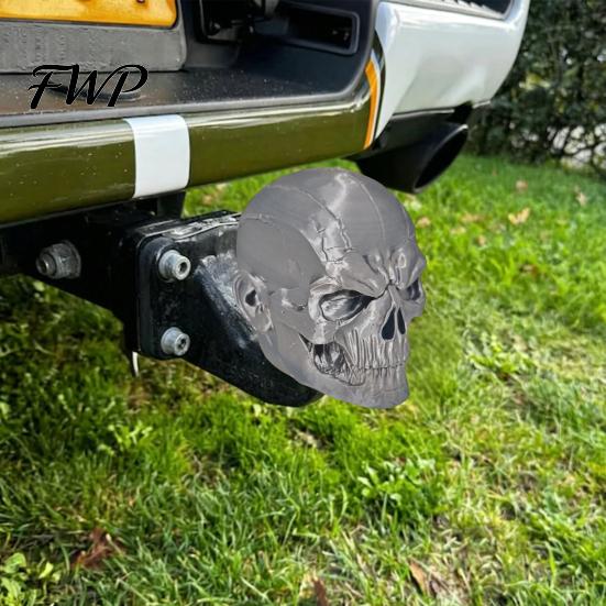 Off Road Vehicle Accessory Skull Trailer Hitch Cover, Universal Tow Ball 3D Printed Dust SUV Plugs Cap Protector with Crack Texture, Rustproof Towing