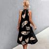 Women's Summer Sleeveless Solid Color Printed Loose Splicing Casual Hanging Neck Beach Dresses