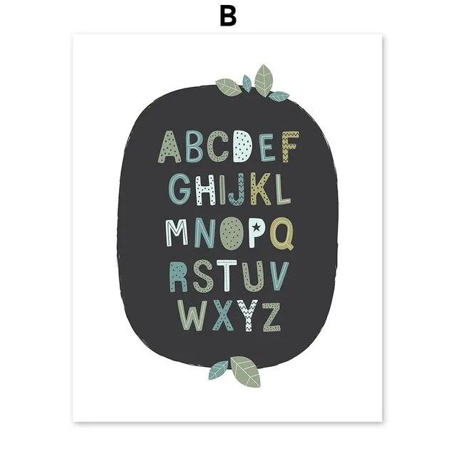 Nordic Lovely Nursery Cartoon Art Canvas Painting Alphabet Animals Dinosaur Posters Picture Nursery Kids Room Wall Home Decor