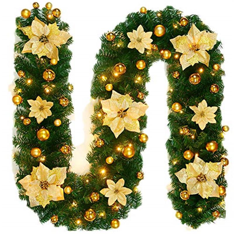 Christmas LED  Garland Decorative Green Christmas Garland  Xmas Tree Rattan Banner Decoration Wreath