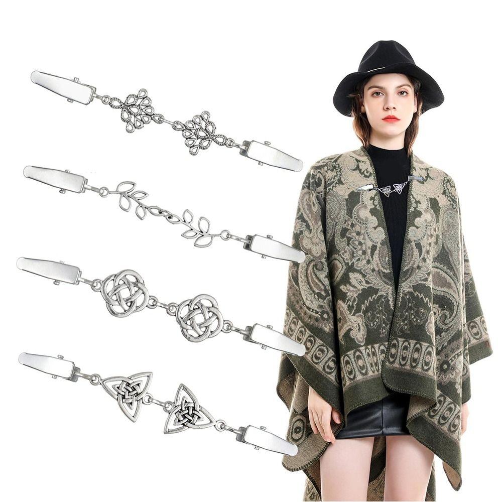 Alloy Cardigan Clip Geometric Sweater Clasp Retro Collar Clip Women