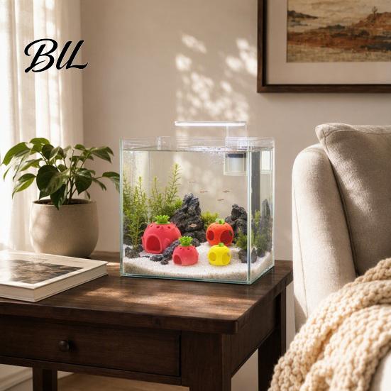 Fish Tank Cave Decorations Fruit Aquarium Hide Cave, Apple Pitaya Hideout, 3D Safe Shelter for Water Pets Printed Decorative Betta And Shrimp Breeding