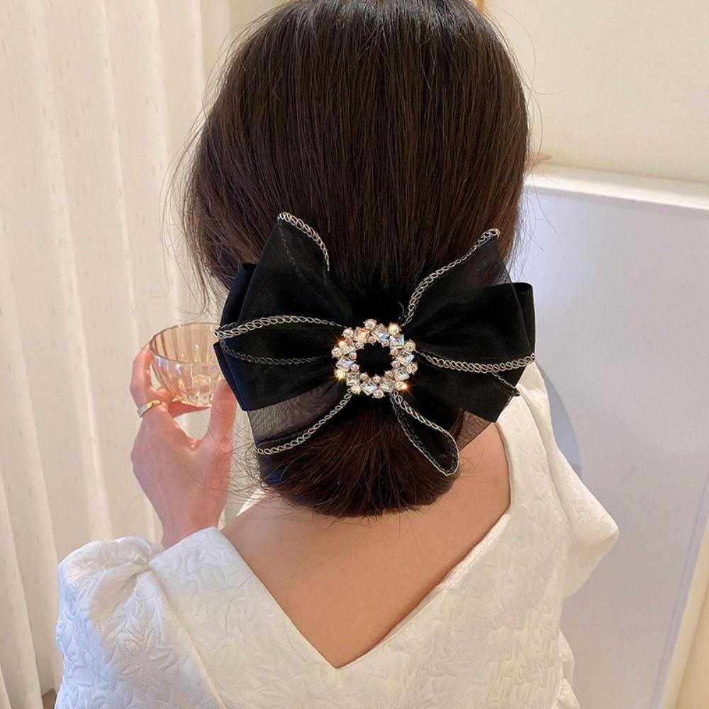 Hair Ornament Mesh Hair Clip Large Size Crystal Hair Clip French Bow Hair Clip Lady
