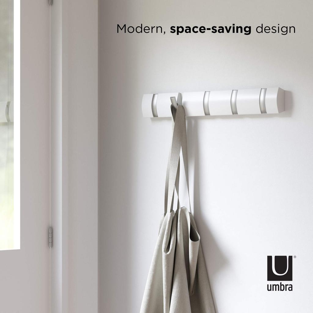 Umbra Flip Shine Wall Storage Hooks, White, 5-Hook Hooks,