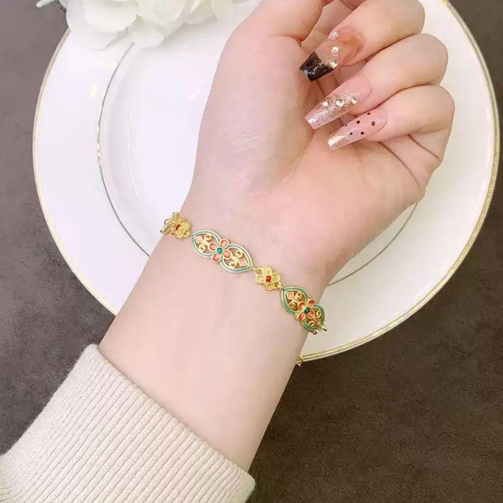 Handicraft Enamel Glazed Bracelet Gold Opening Bracelet Elegant New Chinese Style Bangle Party