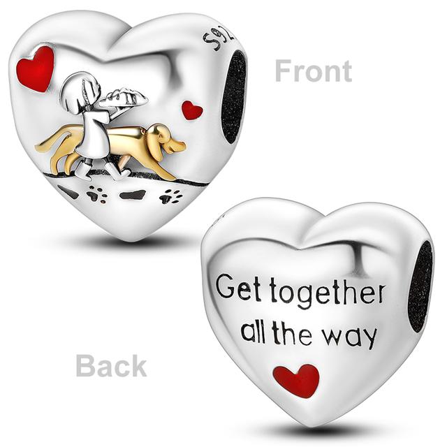 Heart Shape 925 Silver Family Lover Affection Pendant Charm Beads Fit Woman's Cute Bracelet DIY Jewelry For Women