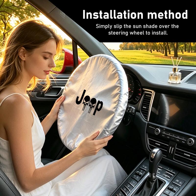 Car Steering Wheel Anti-Heat Sun Shade Cover Sunscreen Insulation Protect Shield For Jeep Cherokee Wrangler JK Gladiator Compass AKR1