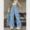 Women's Off-White American Retro Loose Hip-Hop Overalls - Wide-Leg Pants