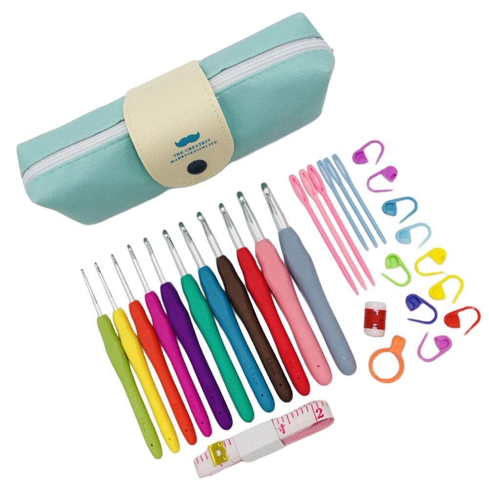 Crochet Hooks Set Blunt Knitting Needles Ergonomic Handle Colorful Crochet Hooks Kit 11 Sizes for Mom Grandma Gifts