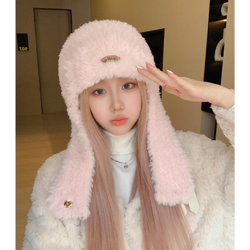 Осенне-зимняя женская теплая длинная утолщенная шапка с плюшевой ветрозащитой для защиты ушей в поездках на работу