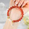 Браслет из красного агата с жемчугом и пи-сю - подарок для девушки или лучшей подруги, женское украшение в китайском стиле