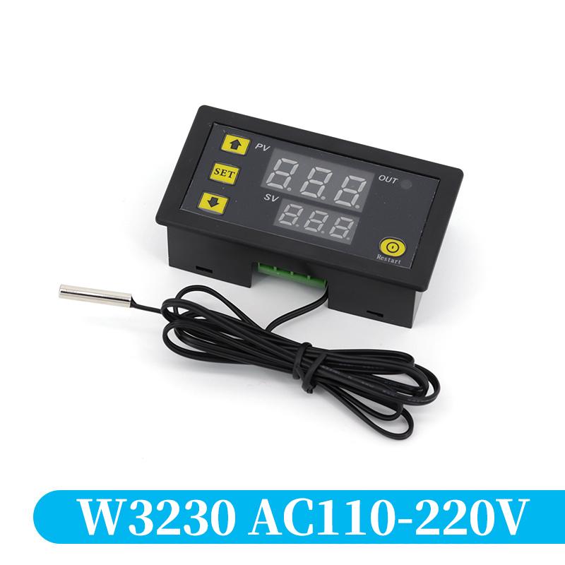 W3230 DC 12V 24V 110V 220V AC Digital Temperature Controller LED Display Thermostat With Heating Cooling Switch NTC Sensor